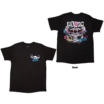 Disney Unisex T-Shirt: Stitch Aloha Collage (Black) (Back Print) (Small)