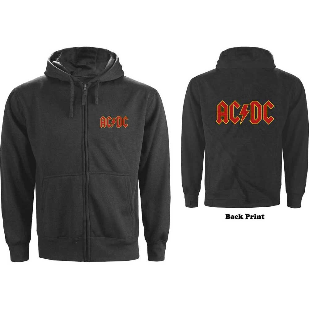 AC/DC Unisex Zipped Hoodie: Logo (Back Print) (Medium)