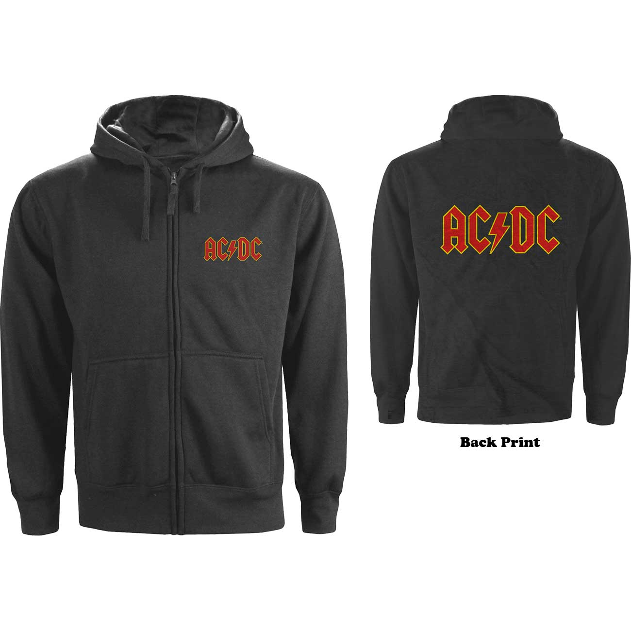 AC/DC Unisex Zipped Hoodie: Logo (Back Print) (X-Large) - 2