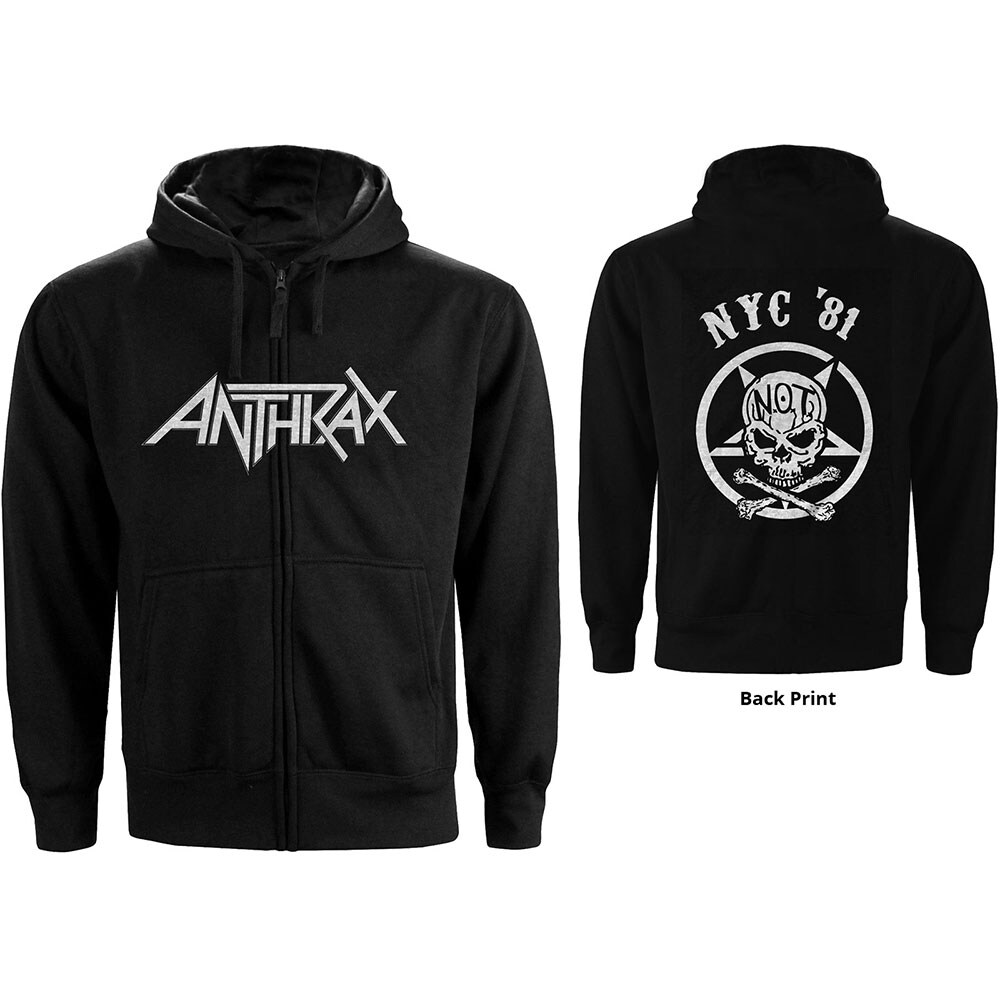 Anthrax Unisex Zipped Hoodie: Not Man NYC (Back Print) (Medium)