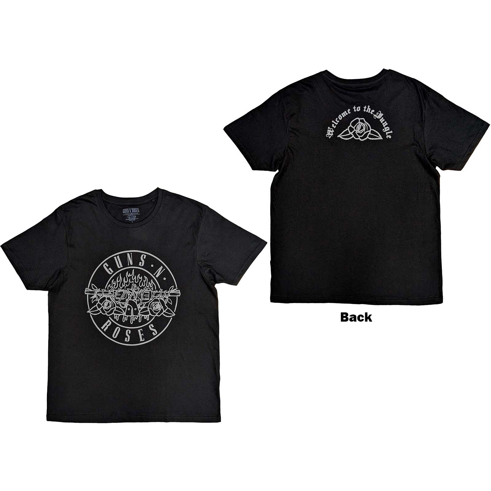 Guns N' Roses Unisex T-Shirt: Classic Bullet Mono (Back Print) (X-Large)