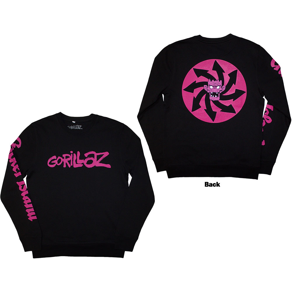 Gorillaz Unisex Sweatshirt: Craker Island Pazuzu Spiral (Back & Sleeve Print) (X-Small)