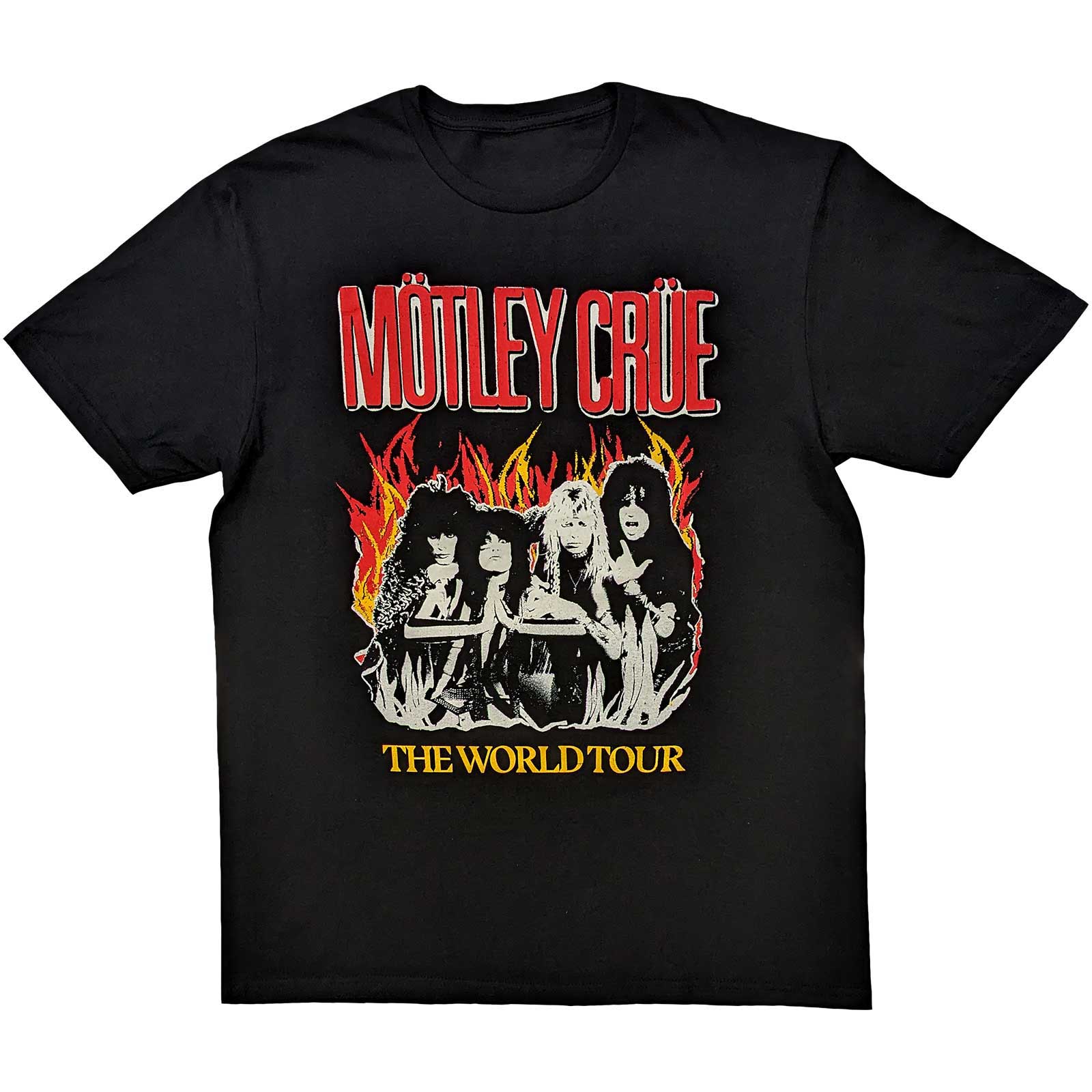 Motley Crue Unisex T-Shirt: Vintage World Tour Flames  (X-Large)