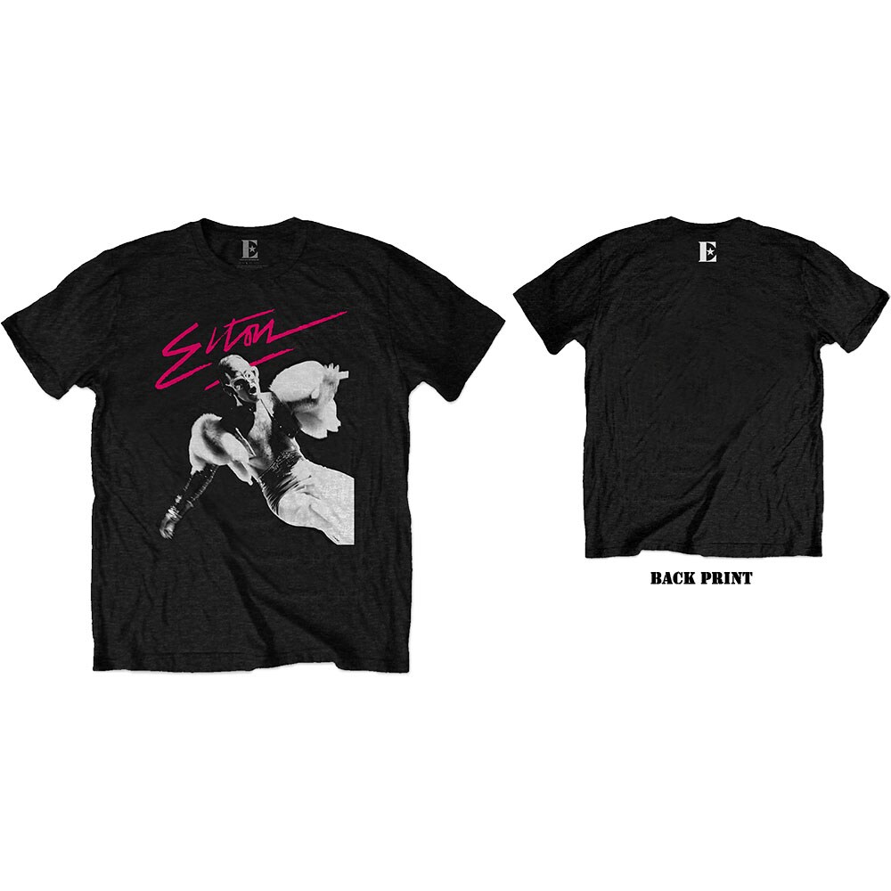 Elton John Unisex T-Shirt: Pink Brush (Back Print) (Small)