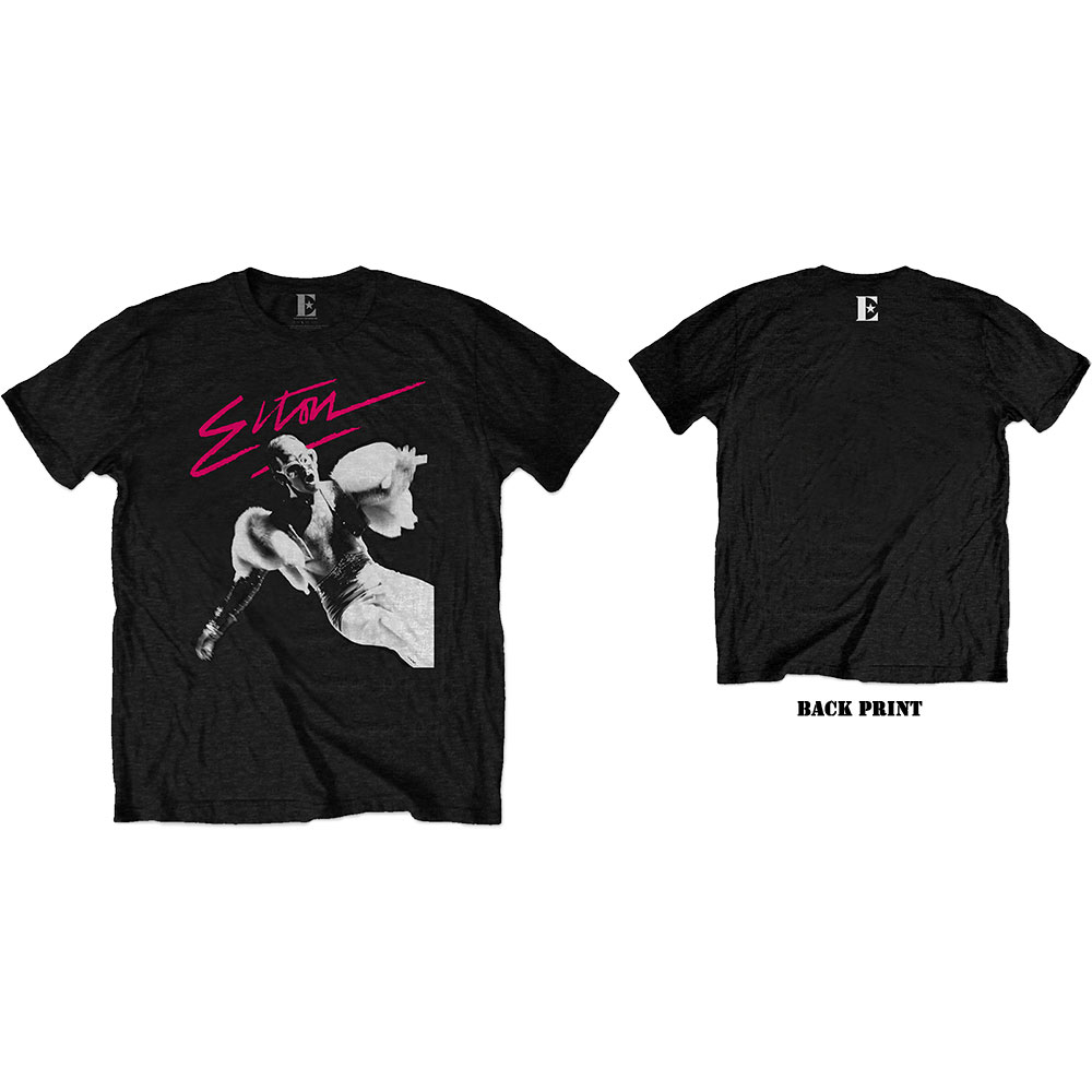 Elton John Unisex T-Shirt: Pink Brush (Back Print) (Large)
