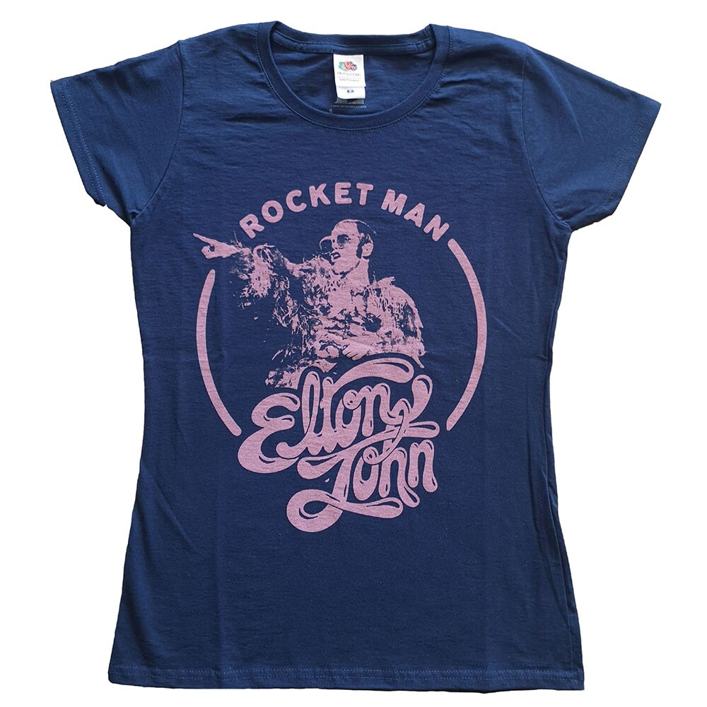 Elton John Ladies T-Shirt: Rocketman Circle Point (X-Small)