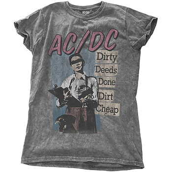 AC/DC Ladies Fashion Tee: Dirty Deeds Done Dirt Cheap with Snow Wash Finishing (Large)