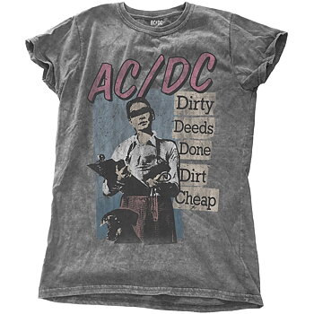AC/DC Ladies Fashion Tee: Dirty Deeds Done Dirt Cheap with Snow Wash Finishing (X-Large)