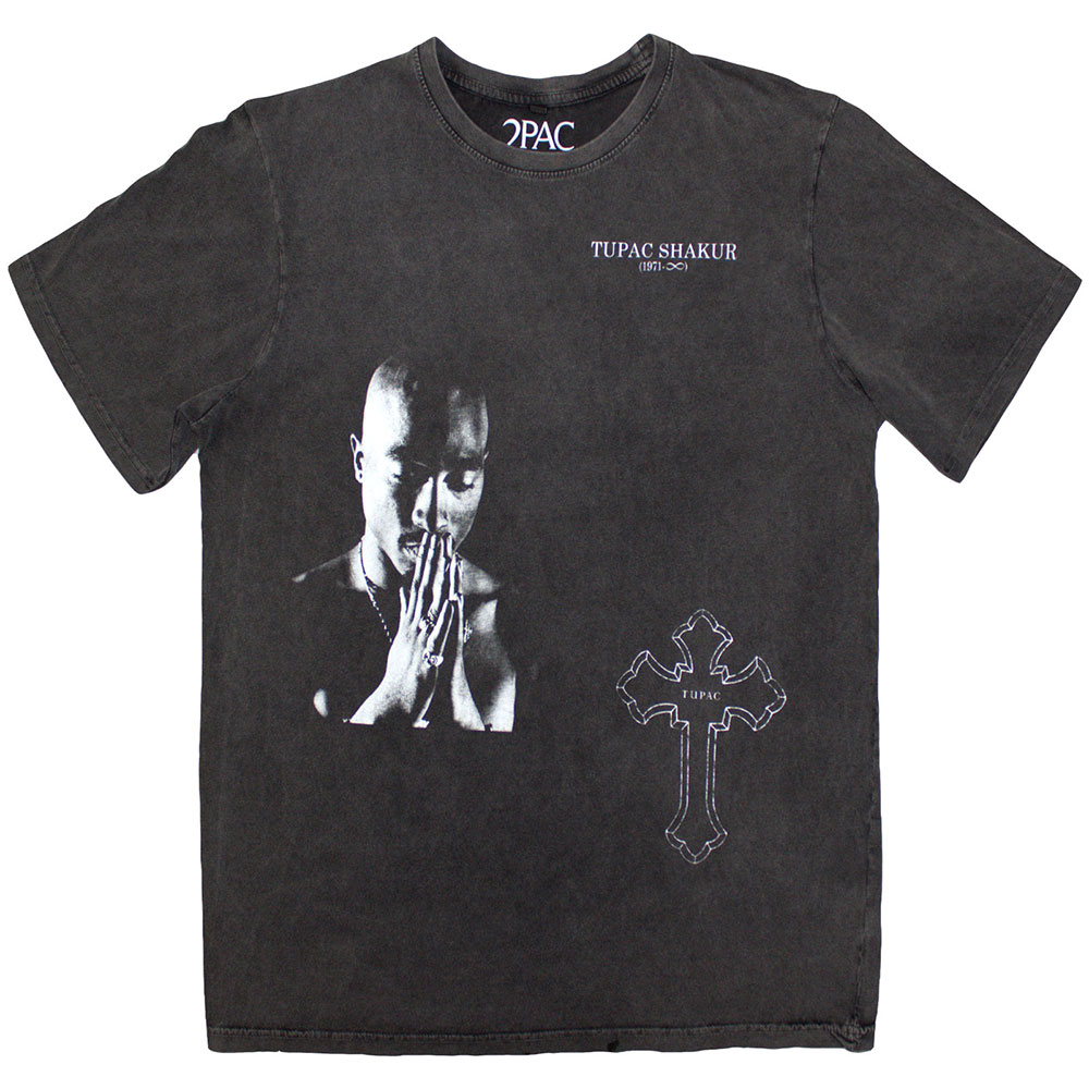 Tupac Unisex Stone Wash T-Shirt: Photo Cross (Medium)