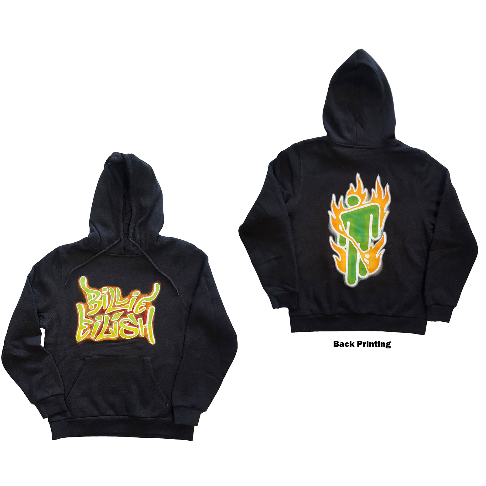 Billie Eilish Unisex Pullover Hoodie: Airbrush Flames Blohsh (Back Print) (XXXX-Large) - 2