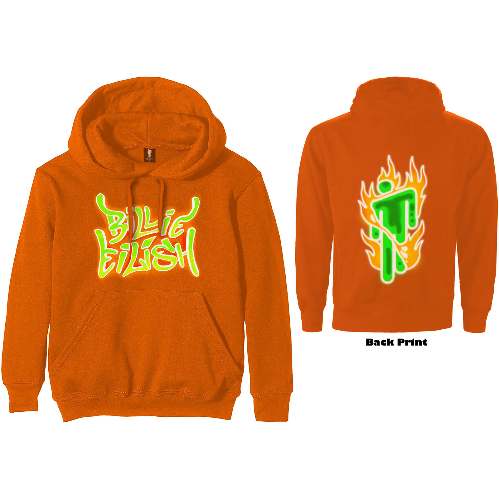 Billie Eilish Unisex Pullover Hoodie: Airbrush Flames Blohsh (Back Print) (Large) - 2
