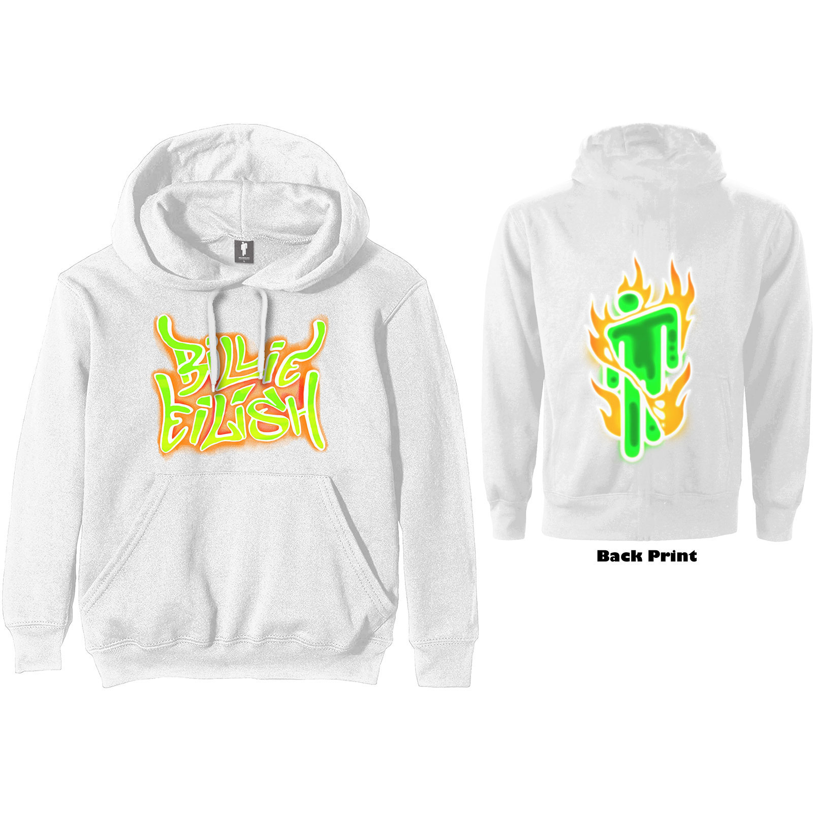 Billie Eilish Unisex Pullover Hoodie: Airbrush Flames Blohsh (Back Print) (XX-Large) - 2
