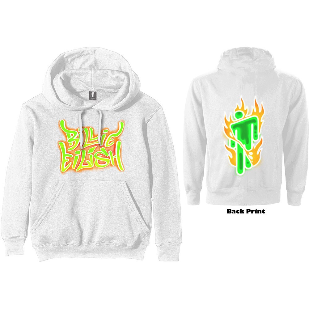 Billie Eilish Unisex Pullover Hoodie: Airbrush Flames Blohsh (Back Print) (XX-Large)