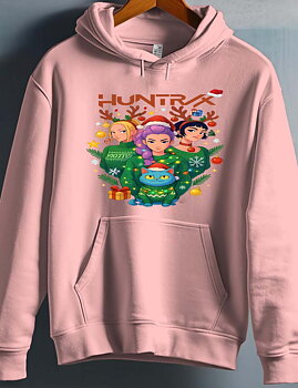 Huntrix Kpop Demon Hunters barn hoodie: "Christmas" - rosa - storlek 7-8 år