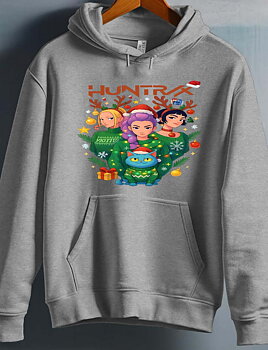 Huntrix Kpop Demon Hunters barn hoodie: "Christmas" - grå - storlek 3-4 år
