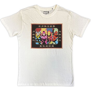 Marvel Comics Unisex T-Shirt: Avengers Framed Japanese (White) (Large)
