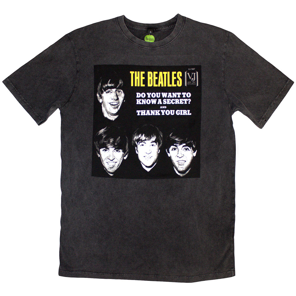 The Beatles Unisex Stone Wash T-Shirt: VJ Secret Sleeve (Medium)