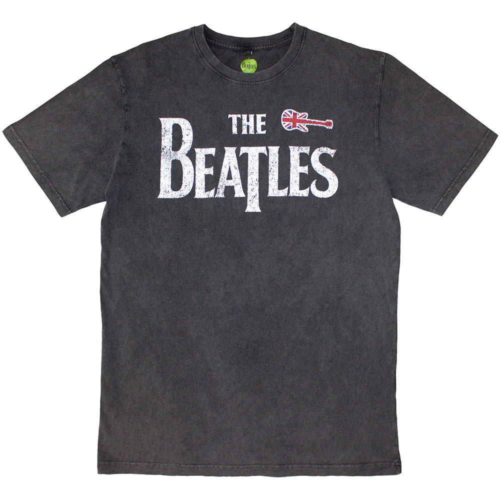 The Beatles Unisex Stone Wash T-Shirt: Guitar & Drop T (Medium)