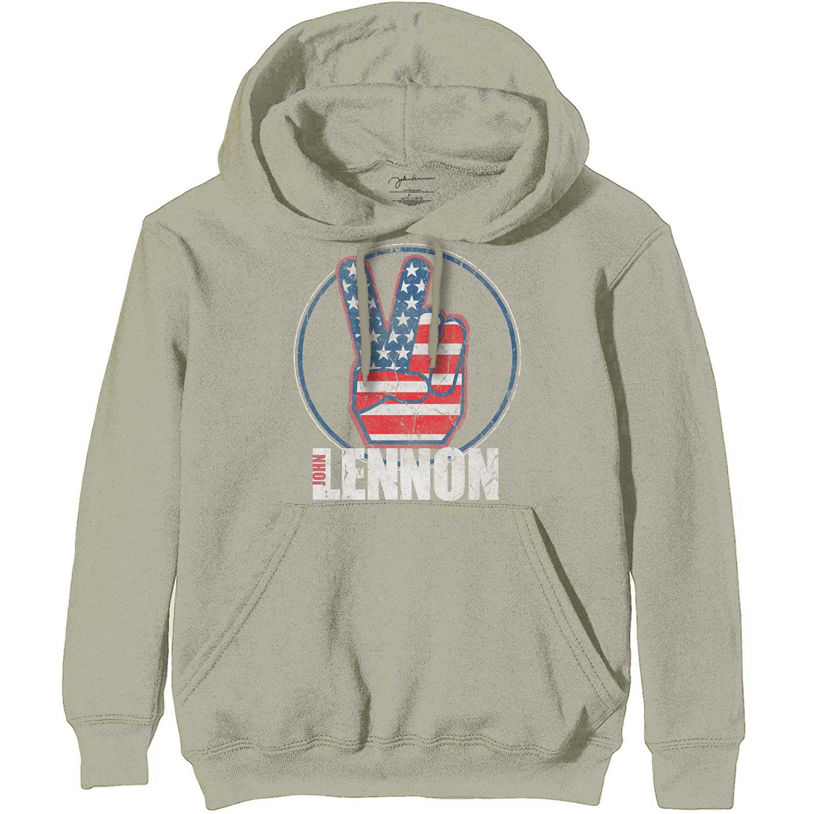 John Lennon Unisex Pullover Hoodie: Peace Fingers US Flag (Small)