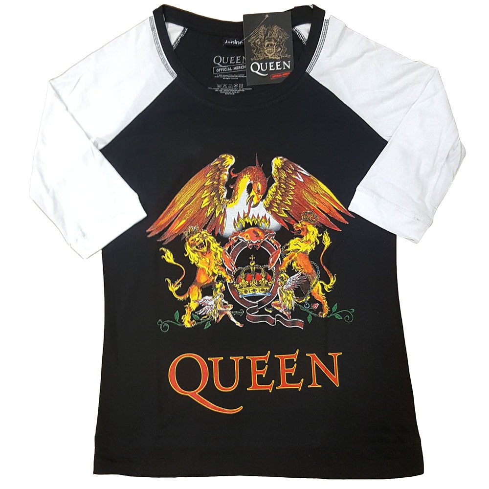 Queen Ladies Raglan T-Shirt: Classic Crest (X-Small)