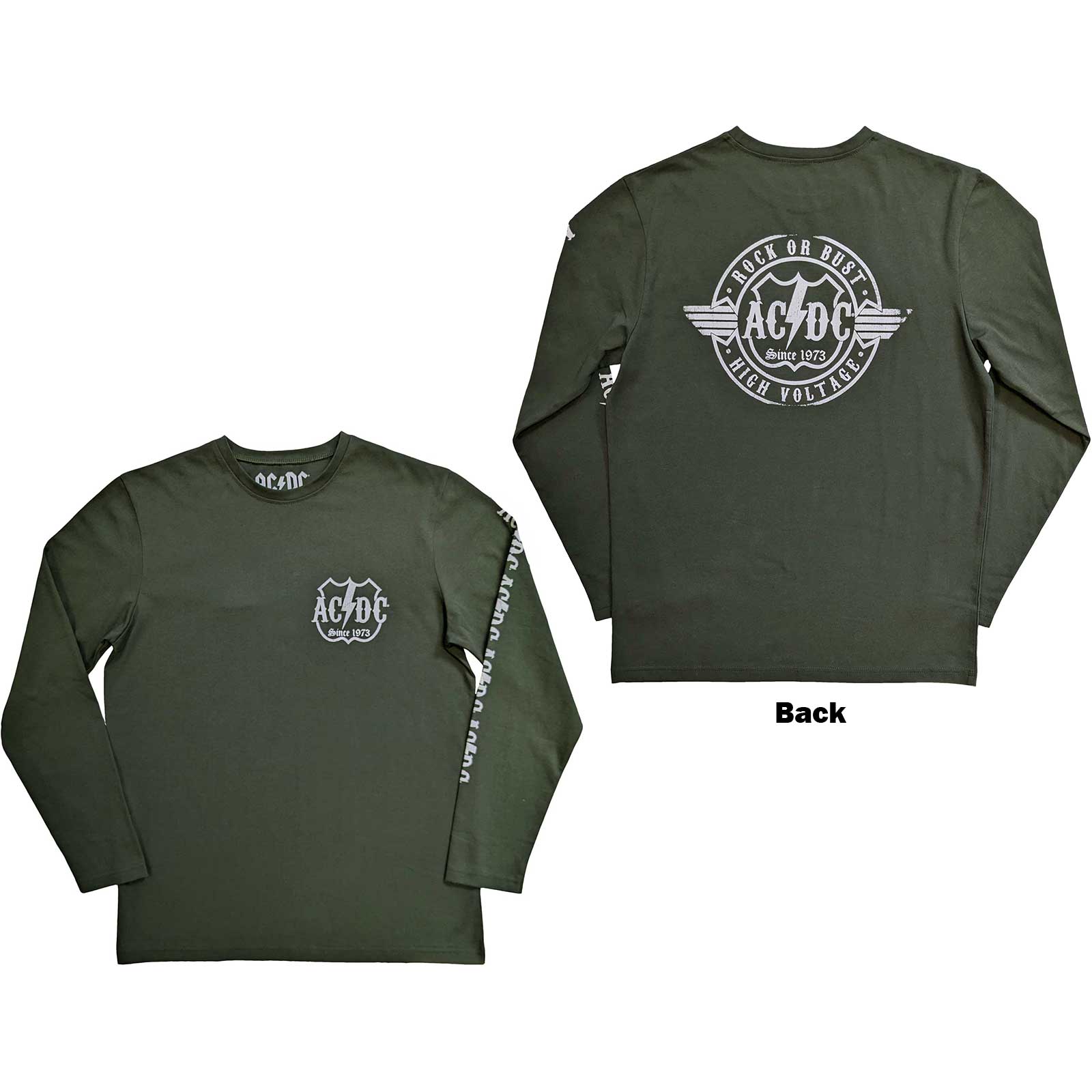 AC/DC Unisex Long Sleeve T-Shirt: Rock Or Bust (Back & Sleeve Print) (Small)