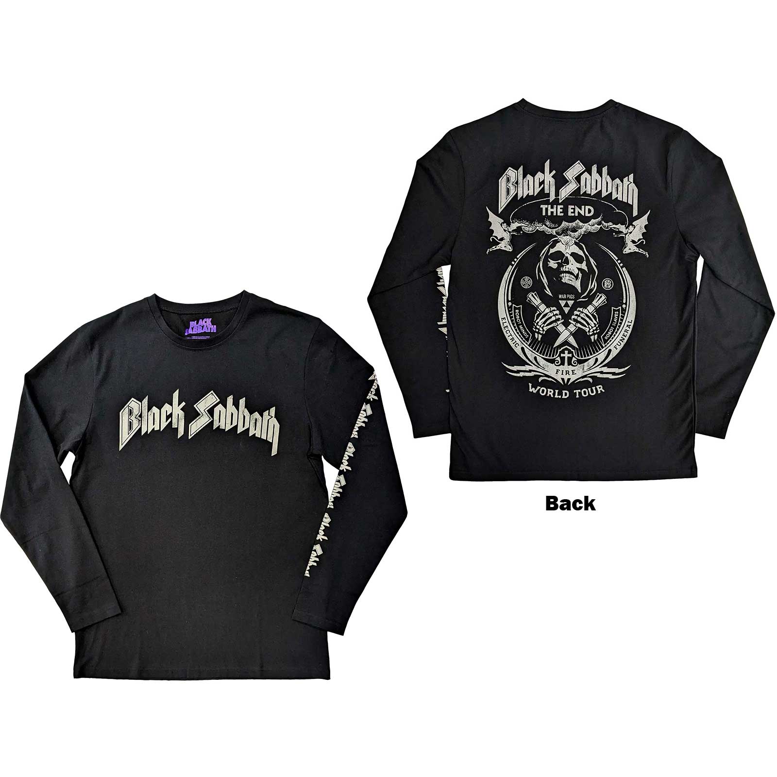 Black Sabbath Unisex Long Sleeve T-Shirt: The End Mushroom Cloud (Back & Sleeve Print) (Small)
