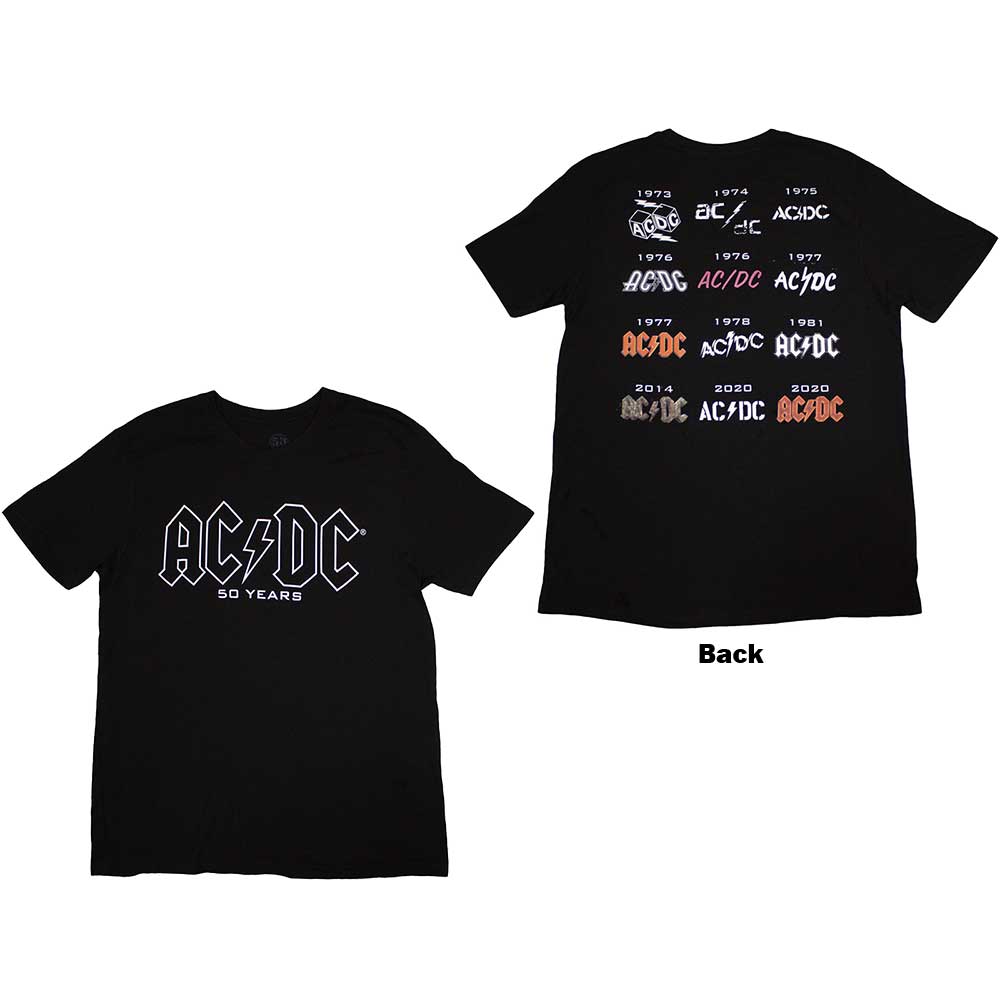 AC/DC Unisex T-Shirt: Logo History (Back Print) (Large)