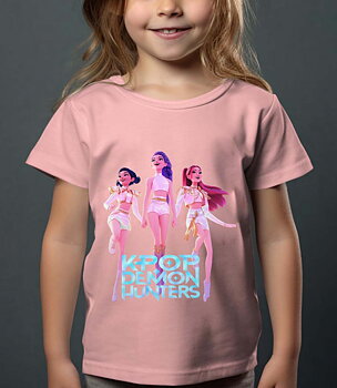 Huntrix Kpop Demon Hunters Børn T-shirt - Dancing - Lyserød - 100% Bomuld - Unisex