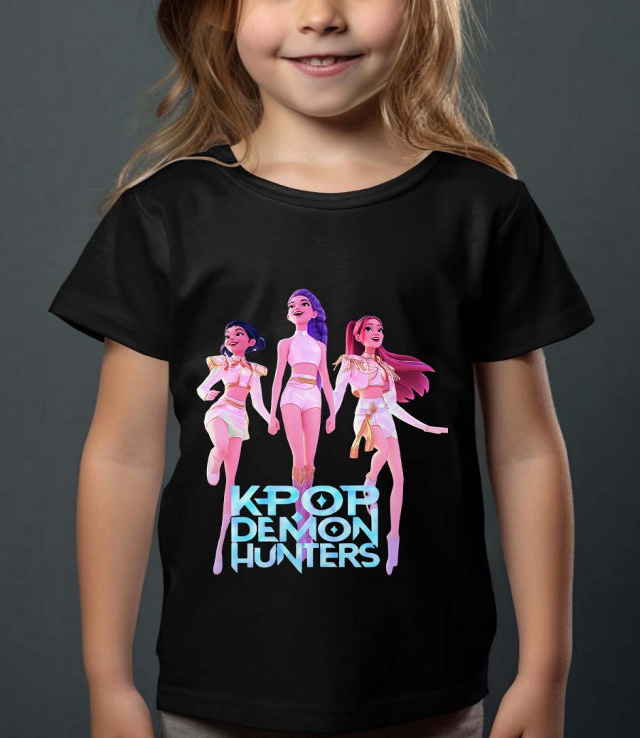 Huntrix Kpop Demon Hunters Børn T-shirt - Dancing - Sort - 100% Bomuld - Unisex