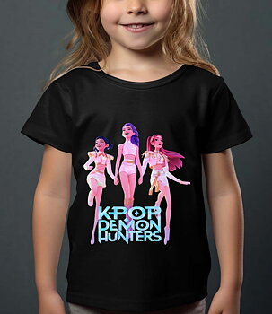 Huntrix Kpop Demon Hunters Børn T-shirt - Dancing - Sort - 100% Bomuld - Unisex