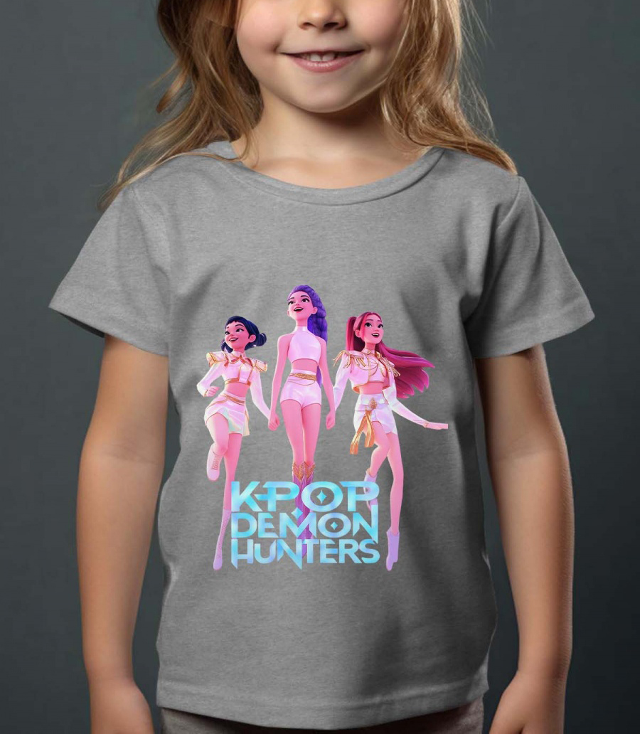 Huntrix Kpop Demon Hunters Barn T-shirt - Dancing - Grå - 100% Bomull - Unisex