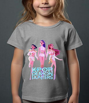 Huntrix Kpop Demon Hunters Børn T-shirt - Dancing - Grå - 100% Bomuld - Unisex