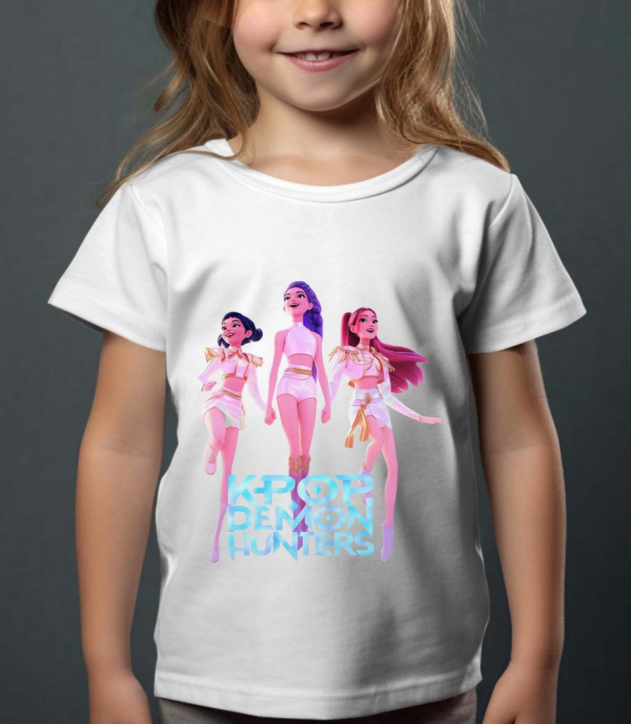 Huntrix Kpop Demon Hunters Barn T-shirt - Dancing - Vit - 100% Bomull - Unisex