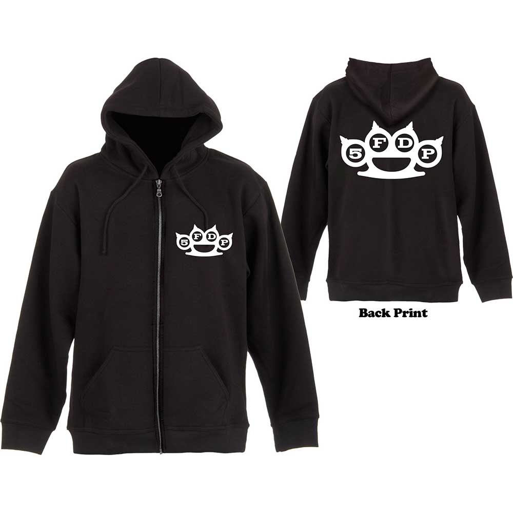 Five Finger Death Punch Unisex Zipped Hoodie: Knuckles (Back Print) (Large)