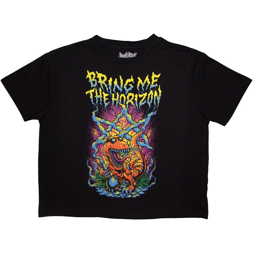 Bring Me The Horizon Ladies Crop Top: Smoking Dinosaur (Small)