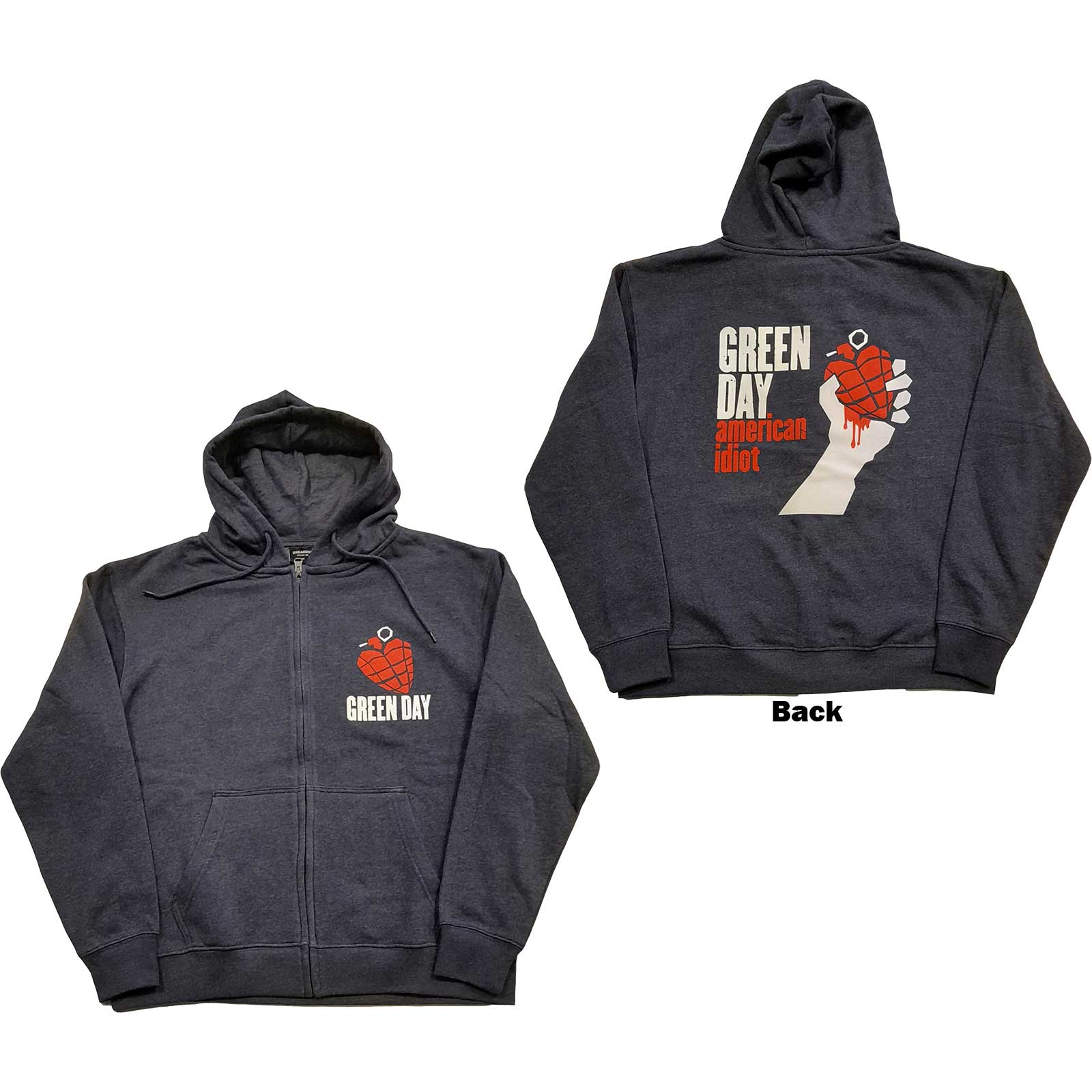 Green Day Unisex Zipped Hoodie: American Idiot (Back Print) (Small)