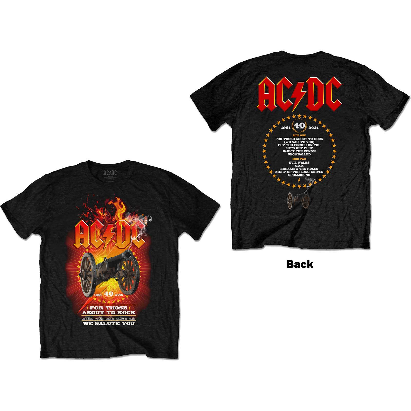 AC/DC Unisex T-Shirt: FTATR 40th Flaming (Back Print) (Small)