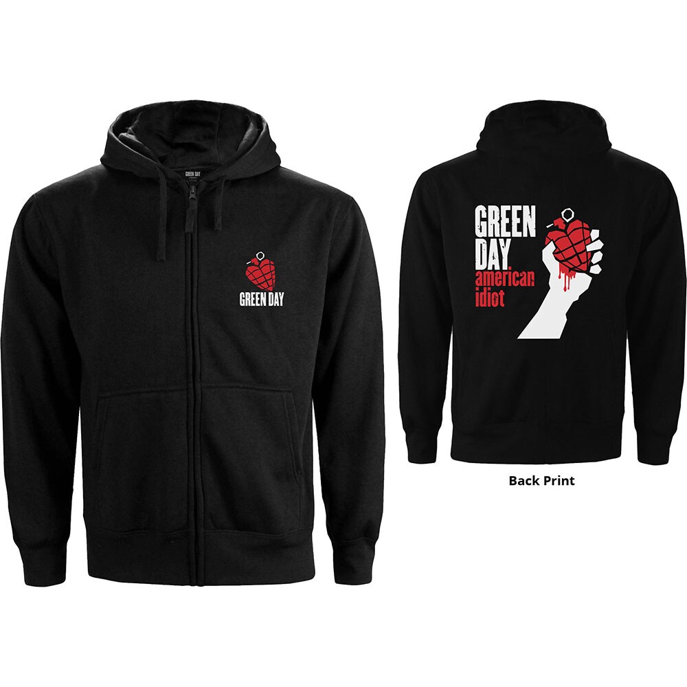 Green Day Ladies Zipped Hoodie: American Idiot (Back Print) (X-Large)