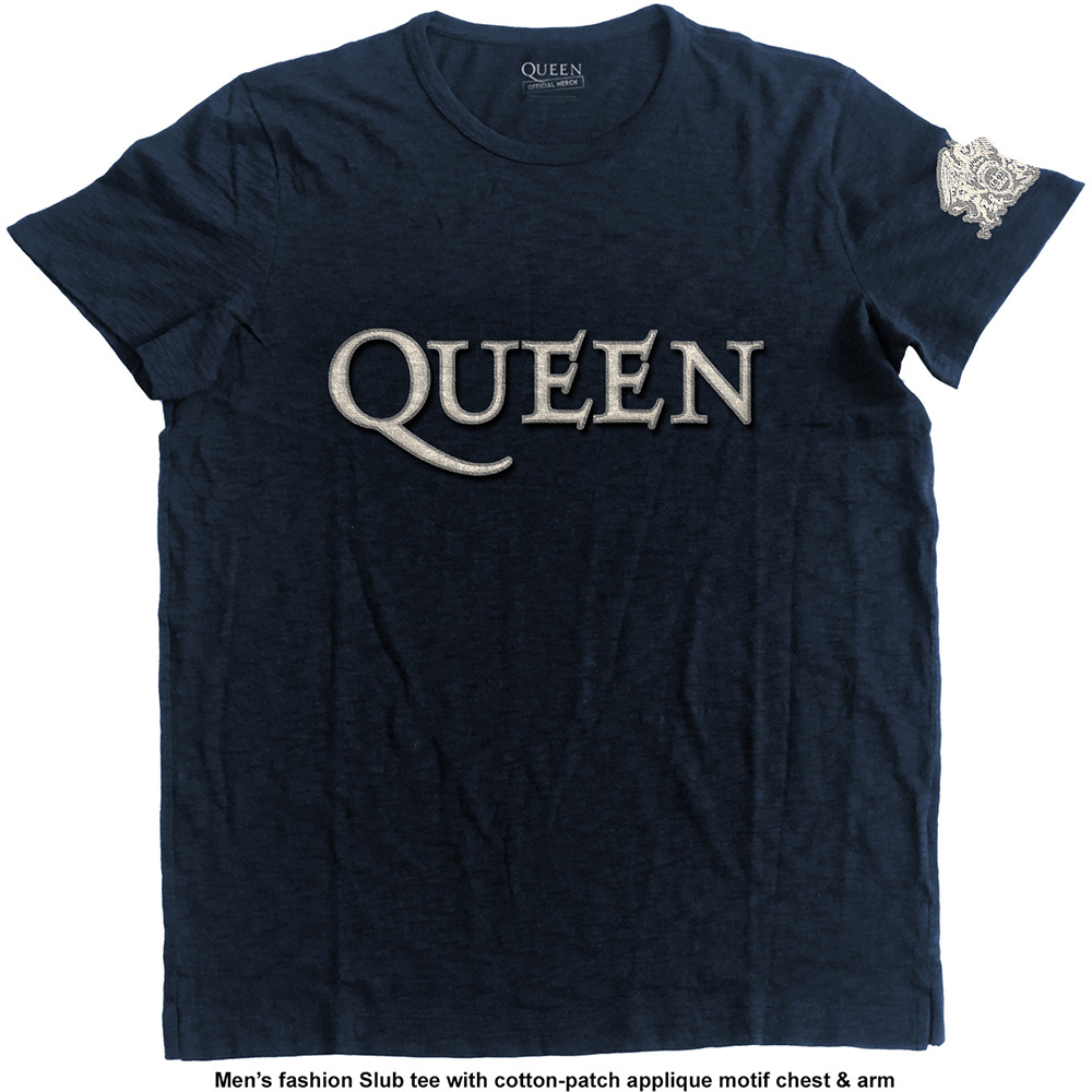 Queen Unisex Applique T-Shirt: Logo & Crest (X-Large)