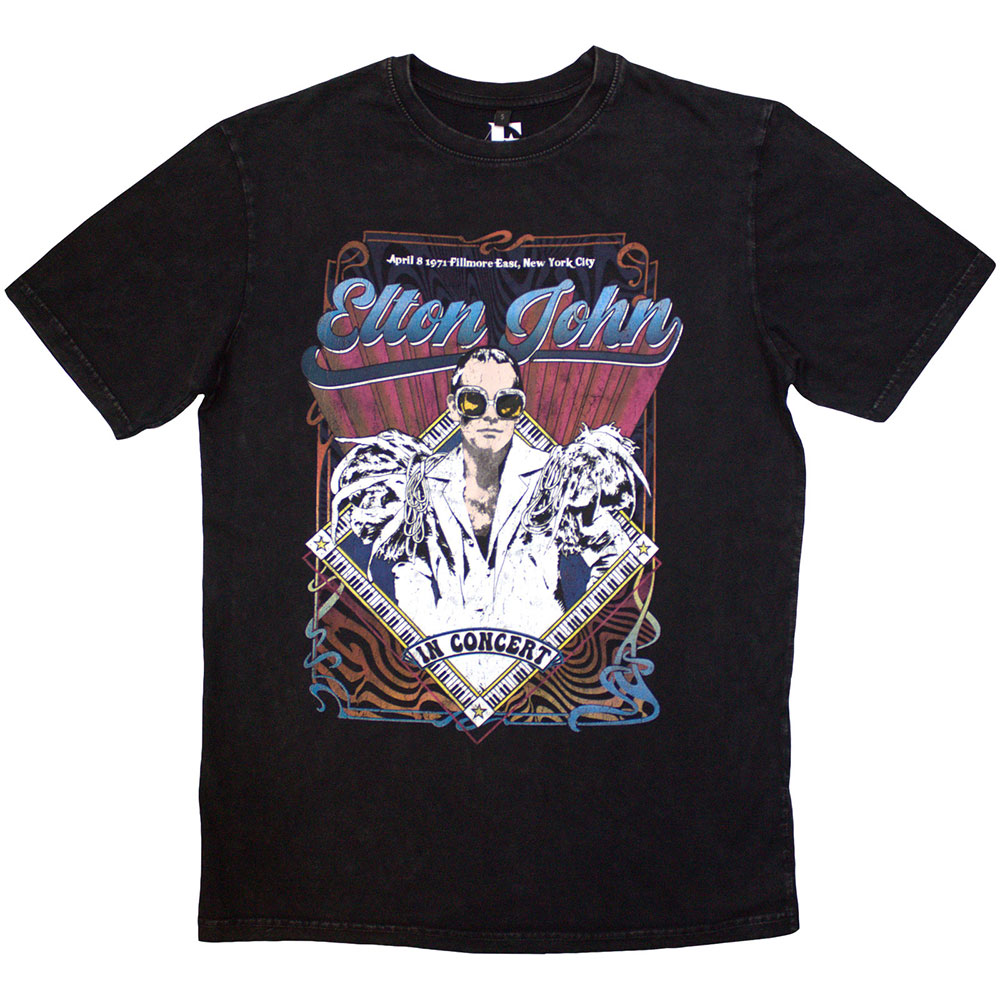 Elton John Unisex Stone Wash T-Shirt: Psych Vintage (X-Large)
