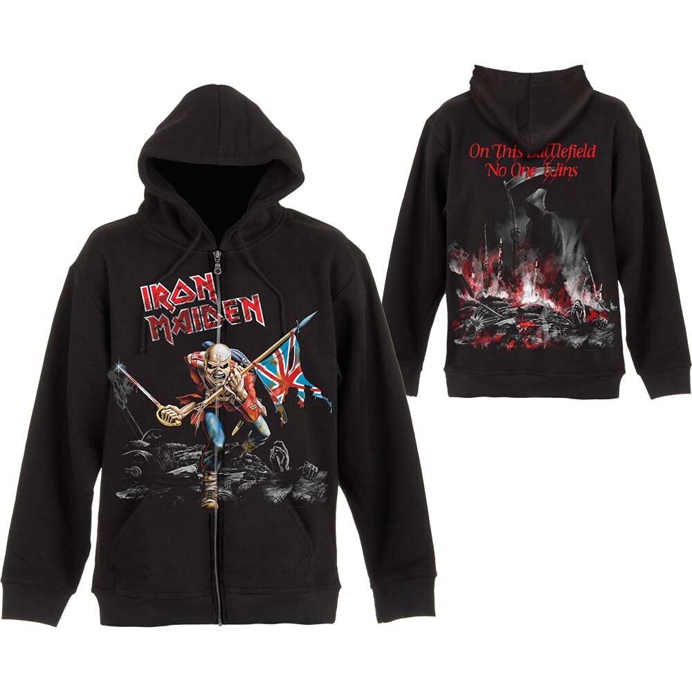 Iron Maiden Unisex Zipped Hoodie: Scuffed Trooper (Back Print) (Small)