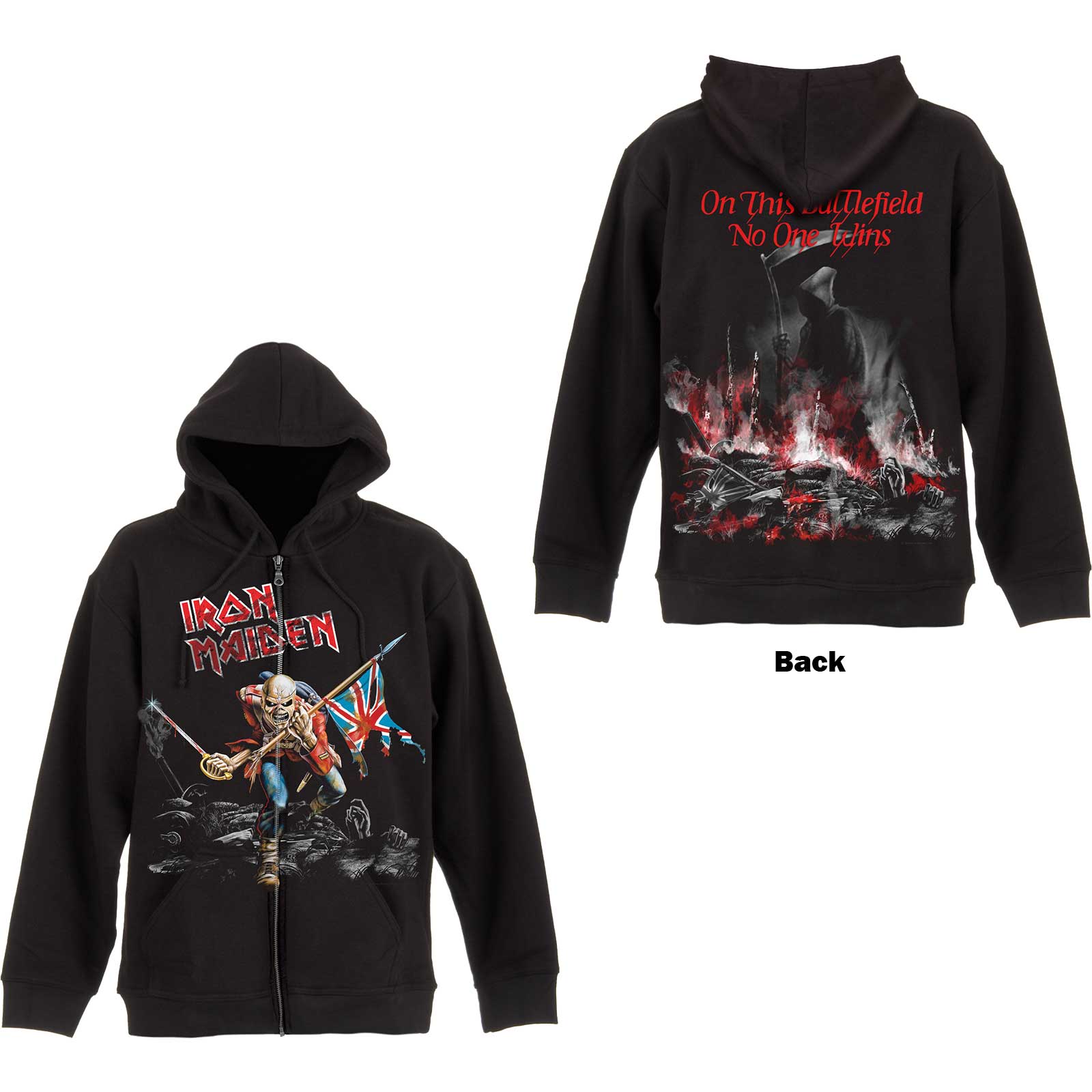 Iron Maiden Unisex Zipped Hoodie: Scuffed Trooper (Back Print) (X-Large) - 2