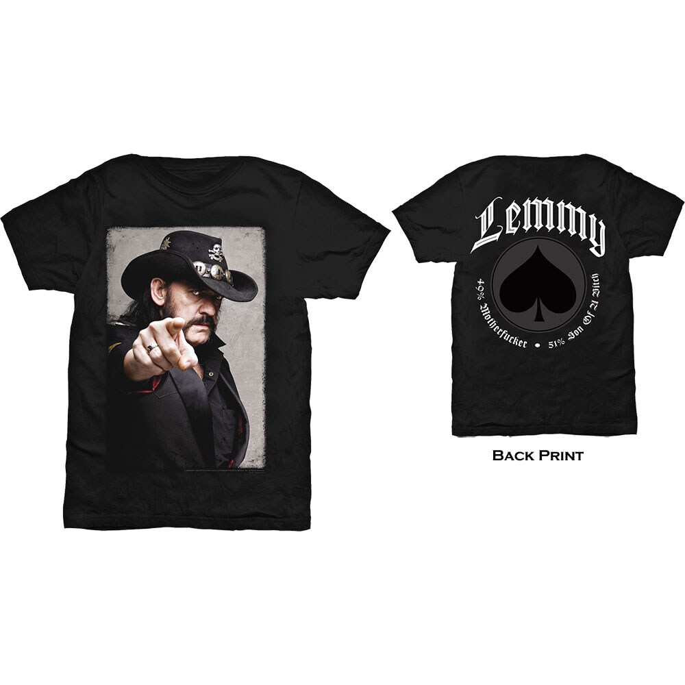 Lemmy Unisex T-Shirt: Pointing Photo (Back Print) (Small) - 2