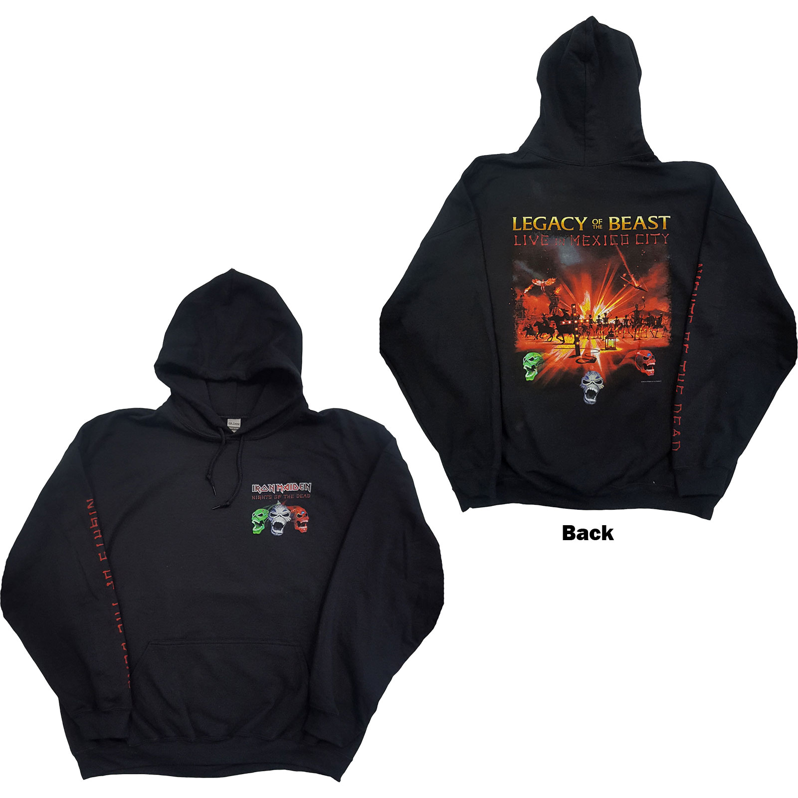 Iron Maiden Unisex Pullover Hoodie: Nights Of The Dead (Back & Sleeve Print) (Small) - 2