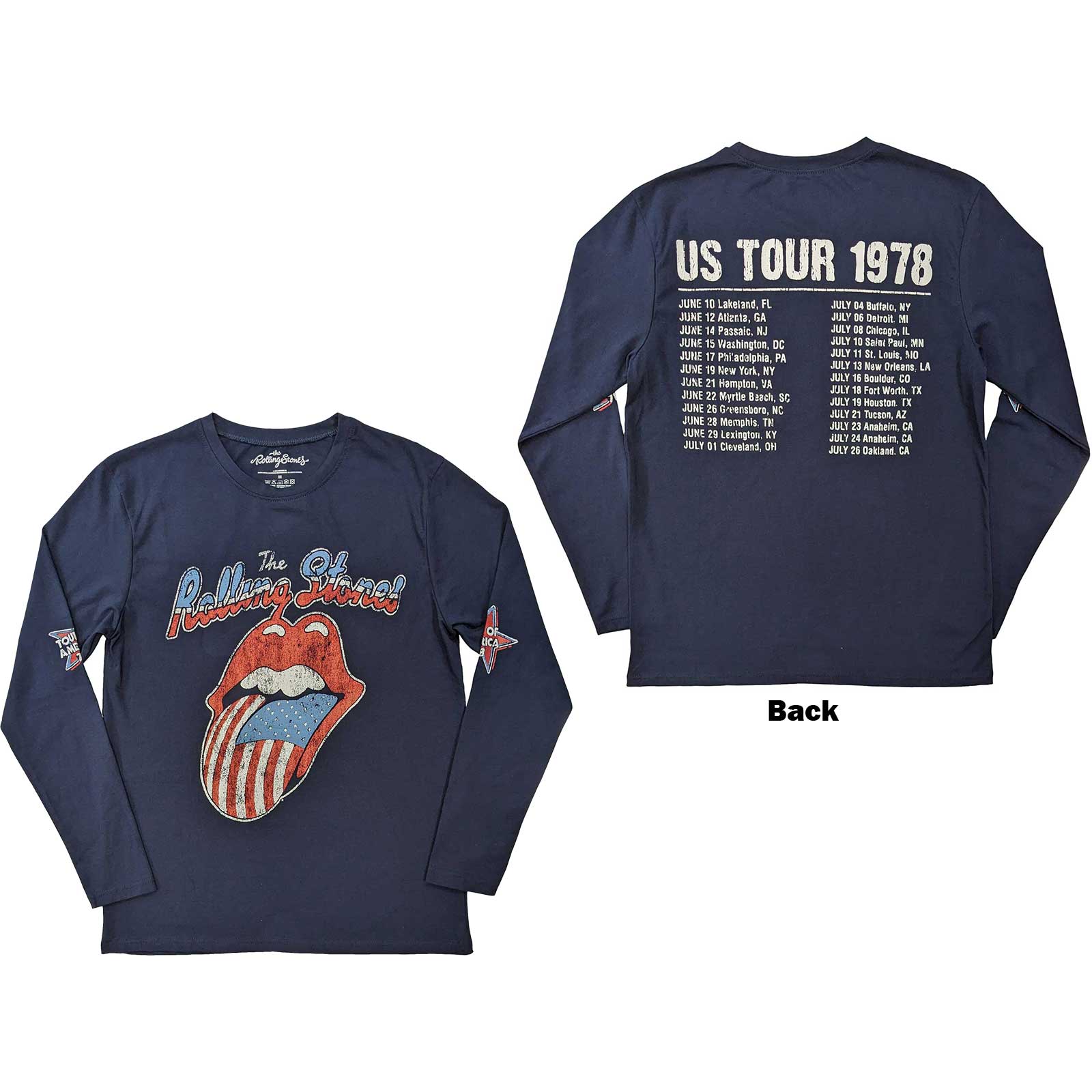 The Rolling Stones Unisex Long Sleeve T-Shirt: US Tour '78 (Back & Sleeve Print) (Medium)