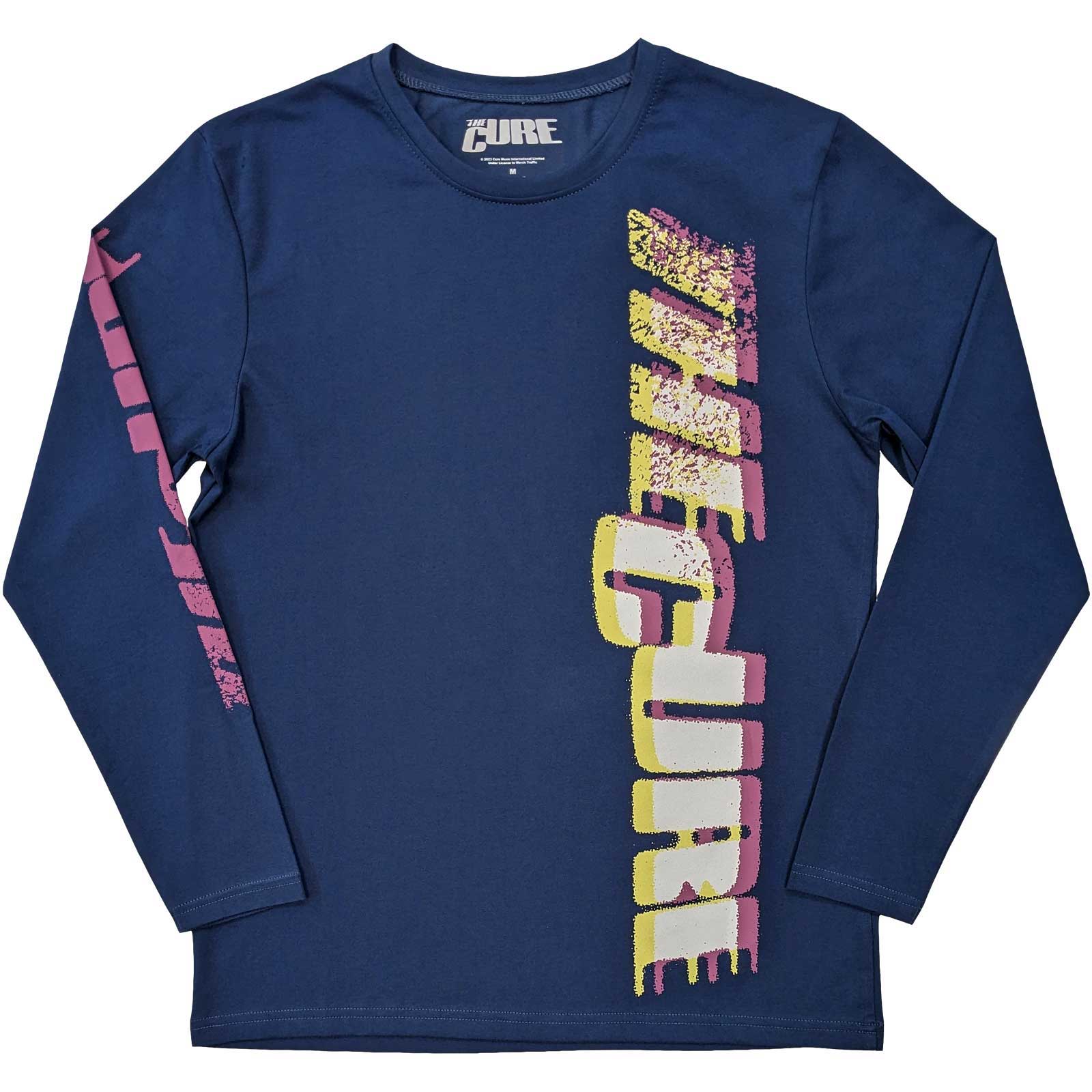 The Cure Unisex Long Sleeve T-Shirt: Glitched Logo (Sleeve Print) (Large)