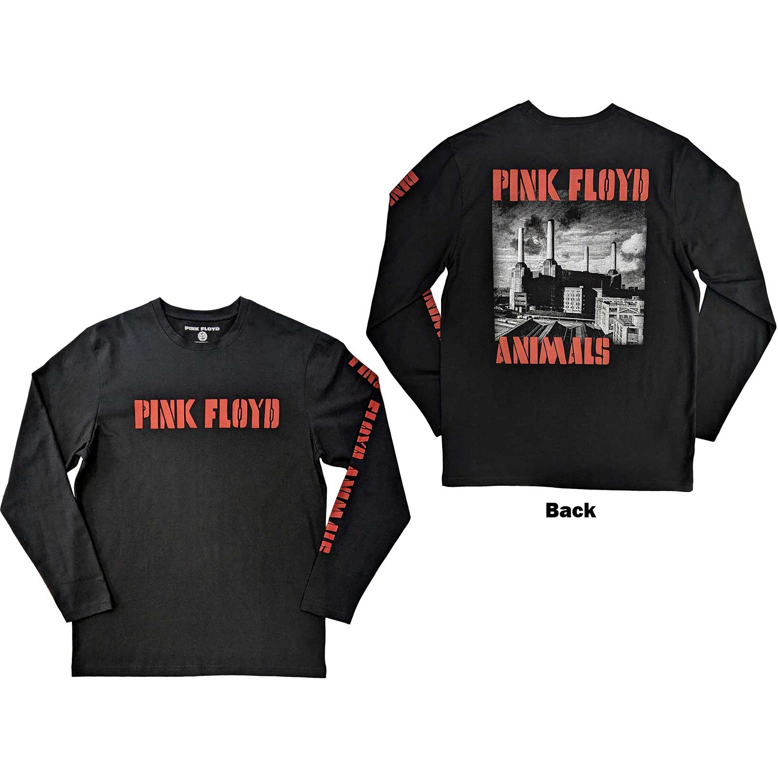 Pink Floyd Unisex Long Sleeve T-Shirt: Animals B&W (Back & Sleeve Print) (Large)