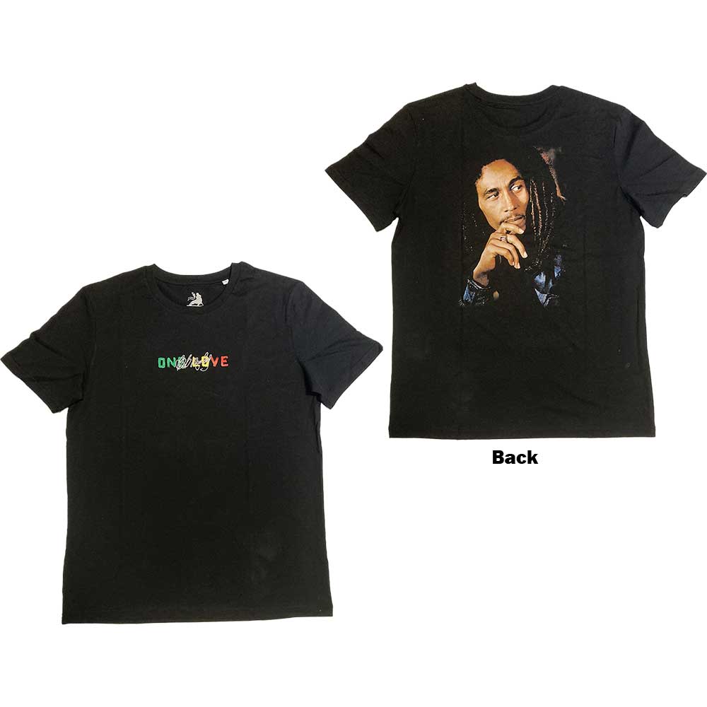 Bob Marley Unisex T-Shirt: One Love Portrait (Back Print & Embroidery) (Medium)