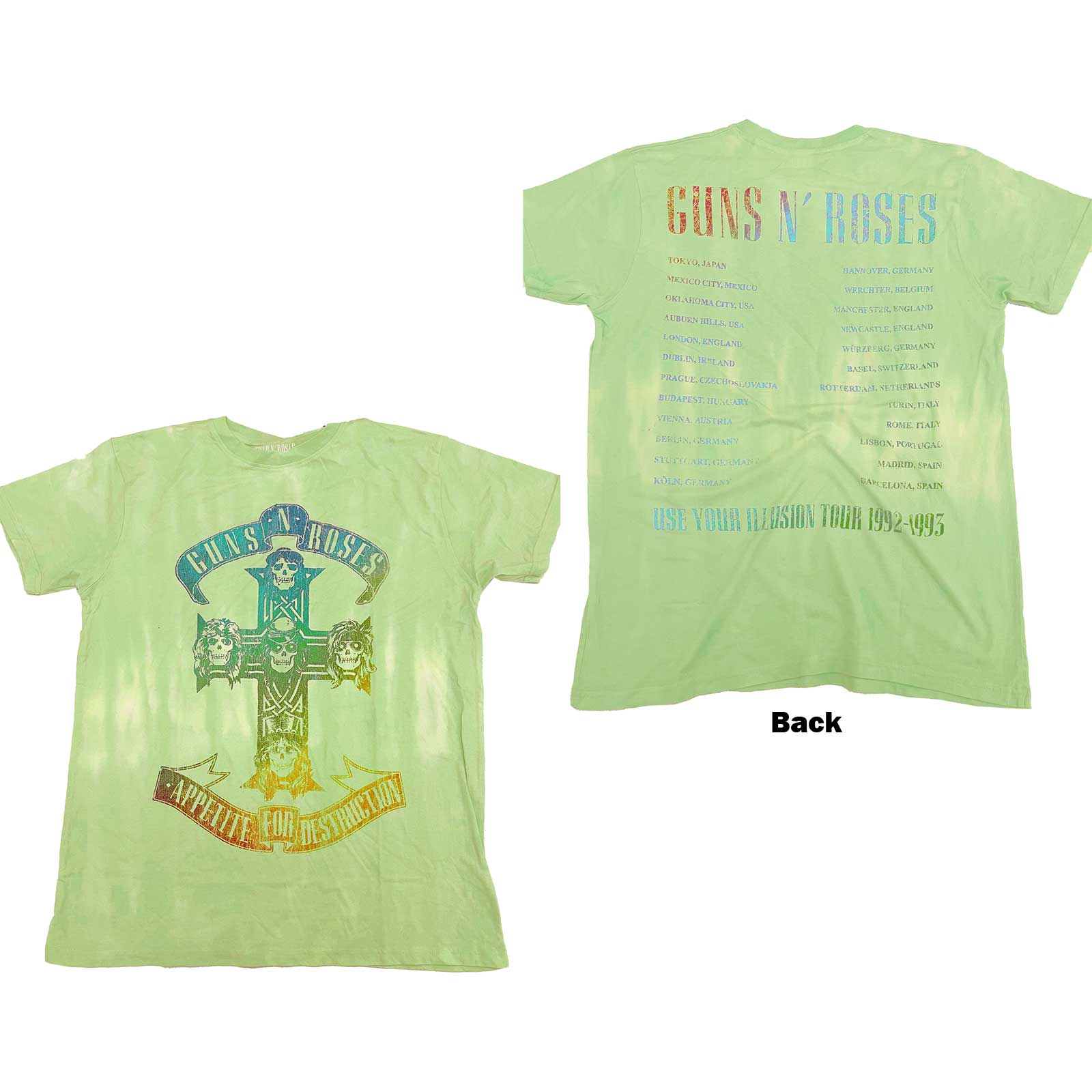 Guns N' Roses Unisex T-Shirt: Gradient Use Your Illusion Tour (Wash Collection & Back Print) (Medium)