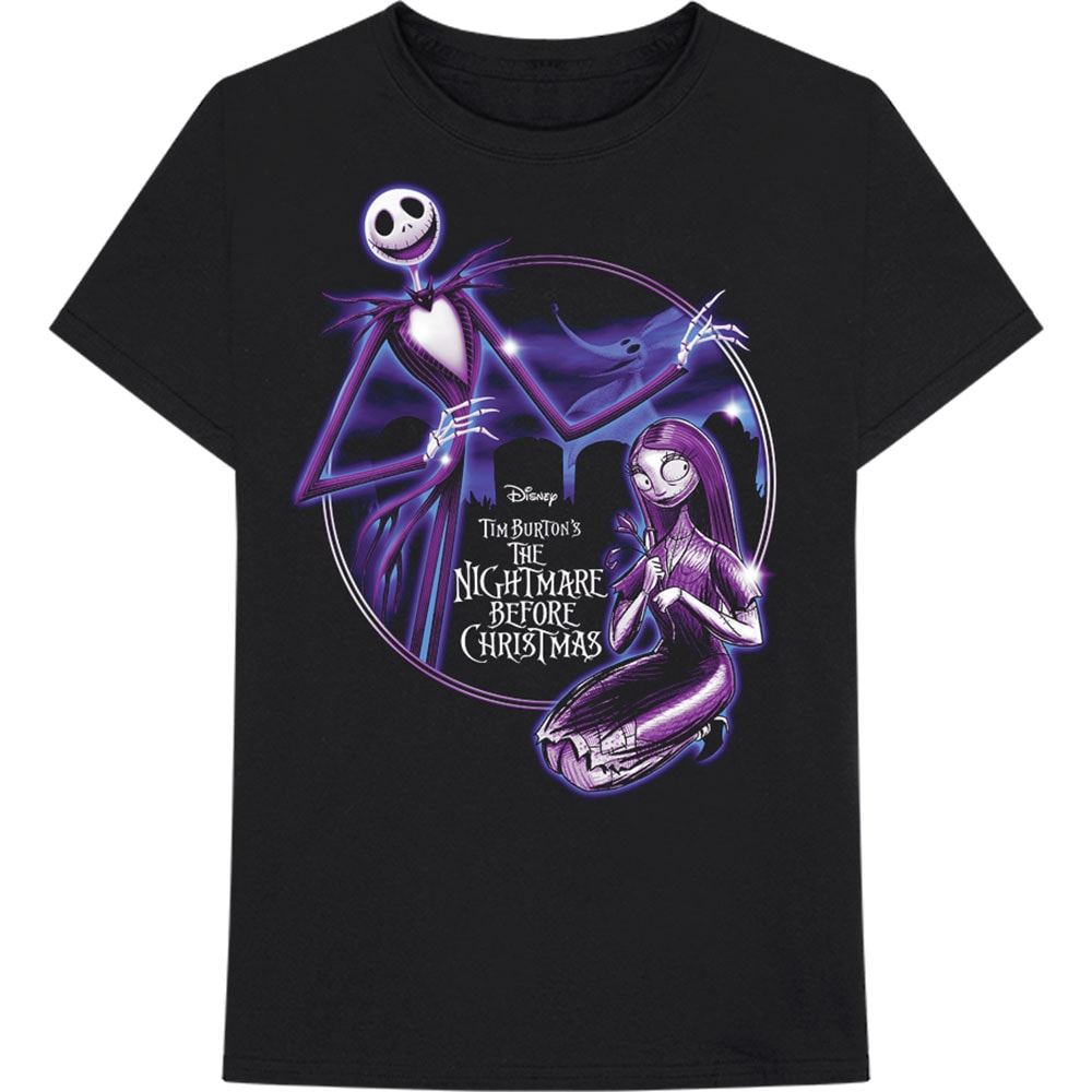 Disney Unisex T-Shirt: The Nightmare Before Christmas Purple Graveyard (Large)